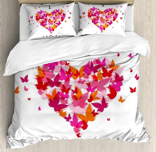 

bedding sets love heart pattern white cute 3d luxury comforter set duvet cover king  double full single size home dropship