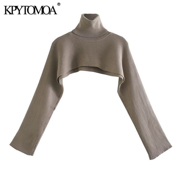 

women fashion arm warmers cropped knitted sweater vintage high neck long sleeve female pullovers chic 210420, White;black