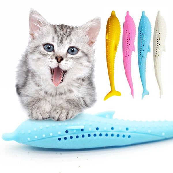 

mint fish silicone chew toys catnip soft pet supplies 1pc cat toy toothbrush clean teeth