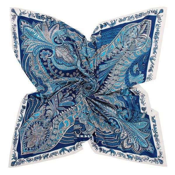 

scarves 100% head silk scarf shawl women fashion hijab foulard design print large square wraps luxury soft soomth touching 130cm, Blue;gray