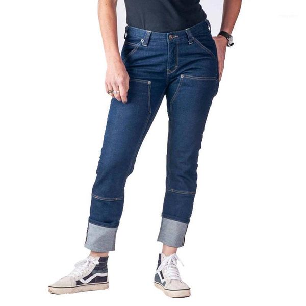 

women's jeans women trousers fashion casual solid color denim slimming overalls straight loose dropship, Blue