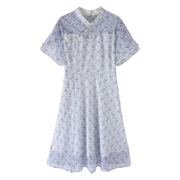 

luxury casual dresses large size women's modified cheongsam drs fat mm200kg summer belly covered lace skirt medium length, Black;gray