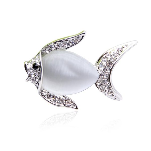 

pins, brooches style women fish jewelry opal crystal broches lady lapel hijab pins rhinestone multi-function pin bijoux, Gray