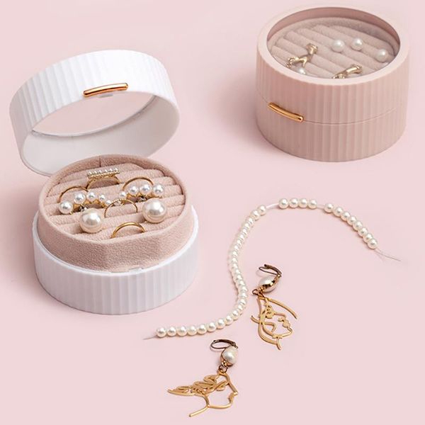 

storage bottles & jars round double-layer portable flannel jewelry box flip transparent earring necklace small