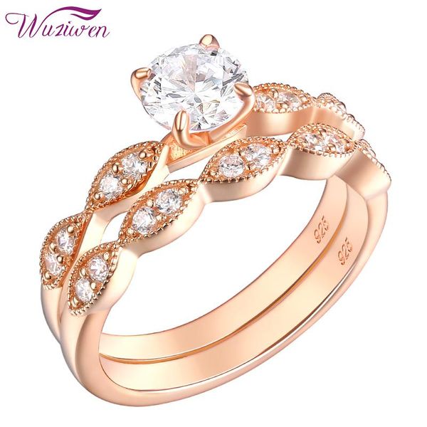 

cluster rings wuziwen rose gold color 925 sterling silver wedding set round cut clear zircon jewelry for women br0920, Golden;silver