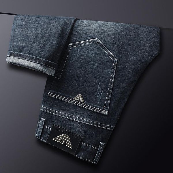 

autumn winter men's jeans cotton slim elastic italy eagle fashion business trousers male classic style denim pants, Blue
