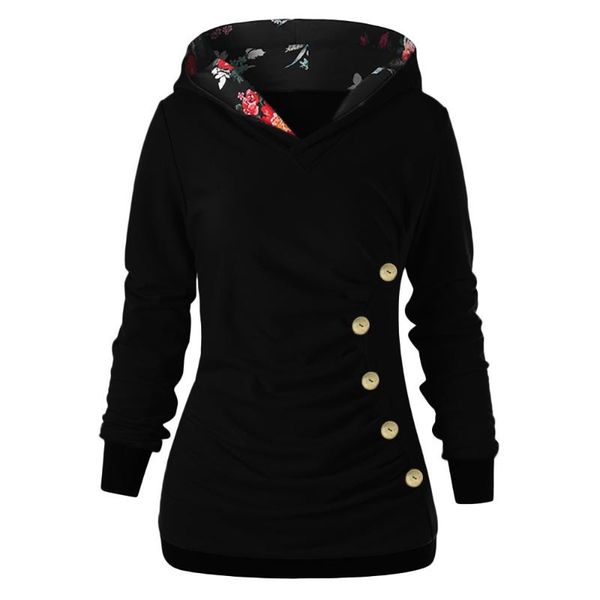 

women's hoodies & sweatshirts winter clothes women streetwear casual long sleeve with button printed oversized hoodie sudadera mujer, Black