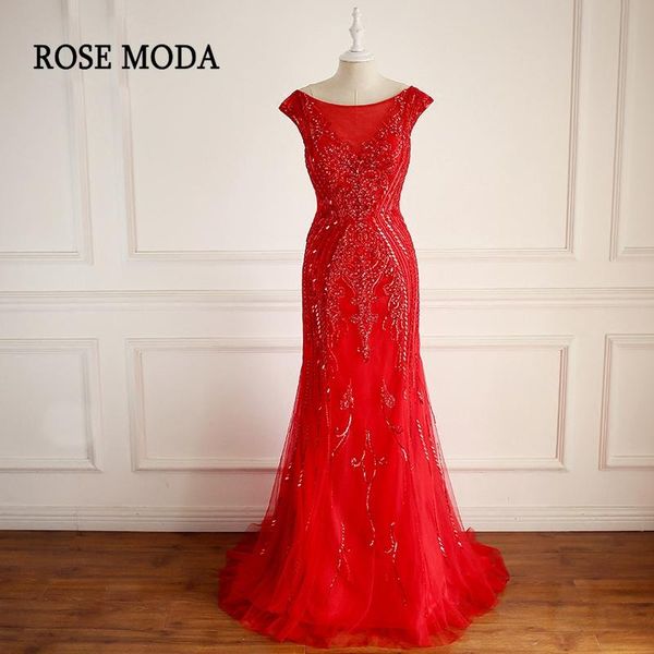 

party dresses rose moda gorgeous cap sleeves red mermaid prom 2021 low v back crystal long dress real pos, White;black