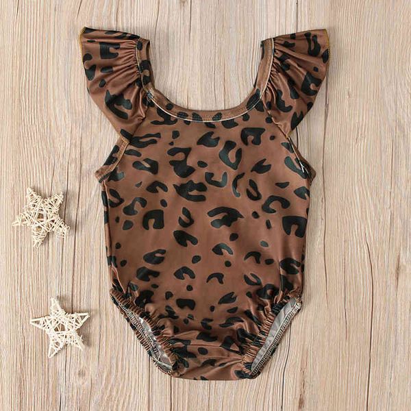 

sleeve small girls' summer flying leopard pattern one-piece off shoulder swimsuit, White;black