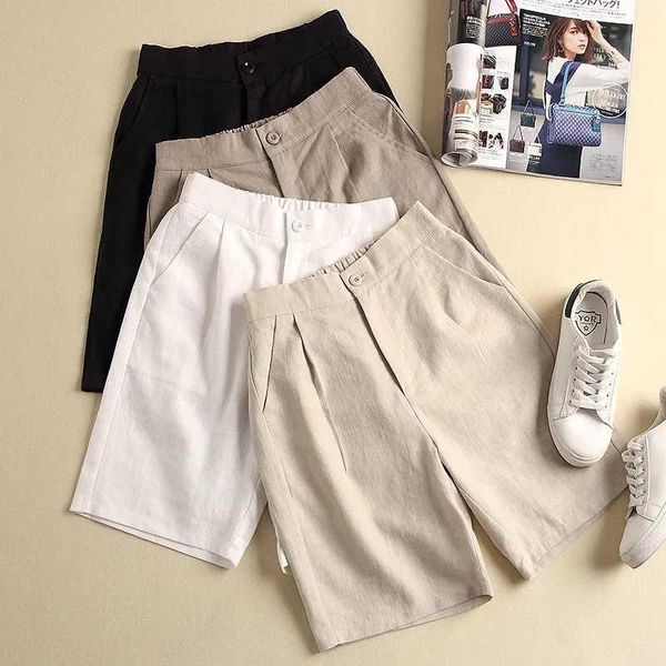 

women's shorts cotton and linen casual plus size 2021 summer style korean high-waist wide-leg, White;black