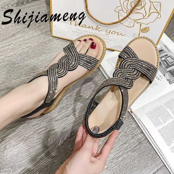 

fashionable women's sandals 2021 summer casual shoes low black elastic flat