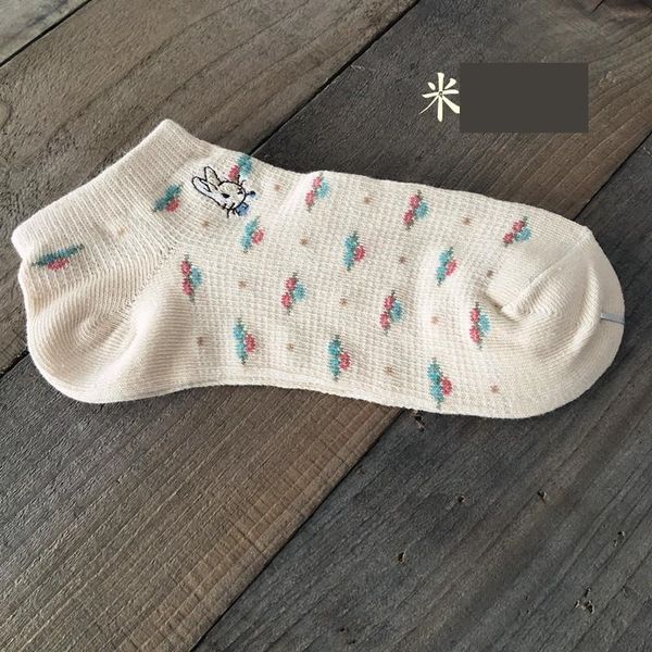 

IOm piffe rabbit series small boat and floral cotton women's mesh shallow hosiery mouth breathable boat women's socks cotton socks, Black;white