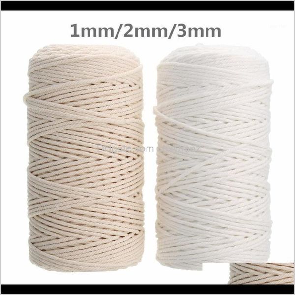 

yarn clothing fabric apparel drop delivery 2021 1pcs 100percent natural cotton twisted cord 12m diameter 200m400m length for diy home textil, Black;white