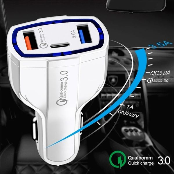 Car carregador rápido Dual USB Tipo-C Charge Rápido QC 3.0 Adaptador Smart Rápido Carregamento para iPad IPhone Xiaomi Huawei Telefone Móvel