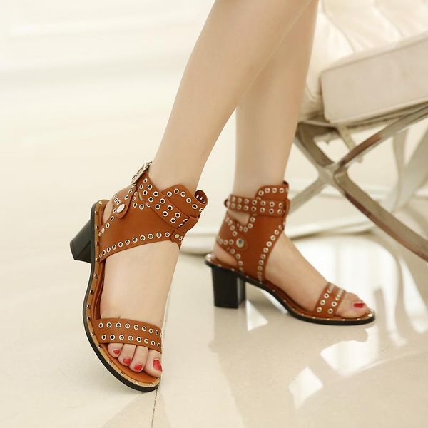 

sandals 2021 summer fashion rivet thick with a word roman open toe high heel, Black