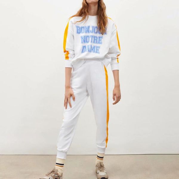 

women's two piece pants set tracksuit women casual letter print pullover sweatshirt +jogging pant suit femme outfit, White