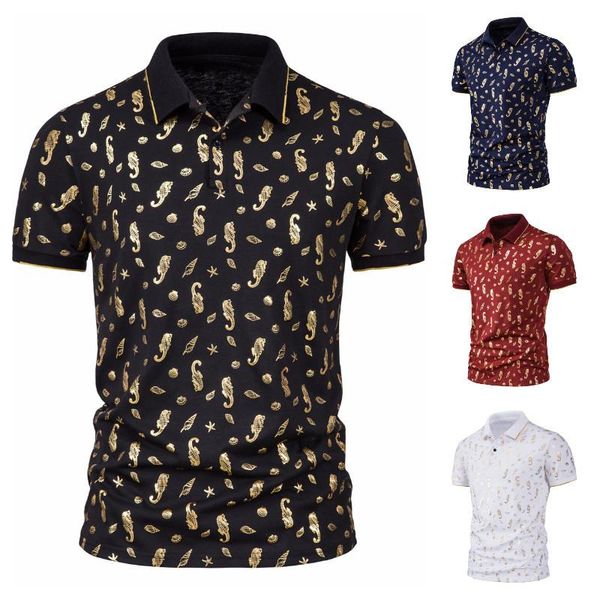 

men's polos summer bronzing printing lapel short-sleeved t-shirt casual, White;black