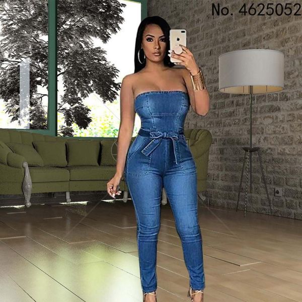 

ethnic clothing denim bodycon jumpsuit women casual sleveless high waist zipper pencil jeans rompers belt elastic vestidos overalls 2021 aut, Red