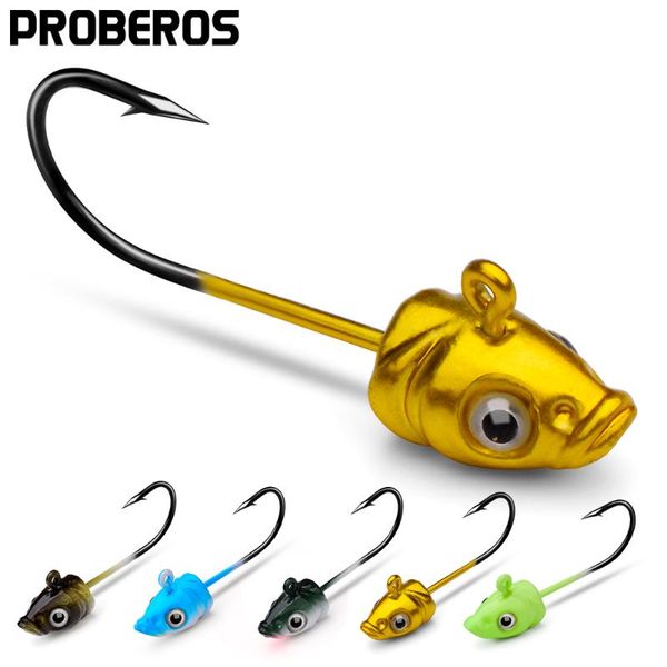 

fishing hooks proberos 5pcs/lot inshore jig head 3.5g-5g-7g weighted metal jigs fishhooks for soft baits tackle