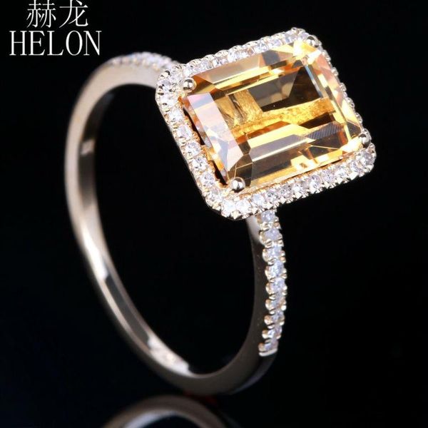 

cluster rings helon 2.4ct citrine 6.5x8.5mm emerald 0.2ct diamonds accent ring solid 10k yellow gold engagement wedding fashion jewelry, Golden;silver