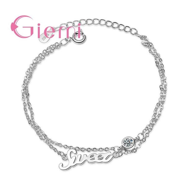 

charm bracelets unique design double chains letter sweet click crystal romantic adjustable bracelet women 925 sterling silver bangles, Golden;silver