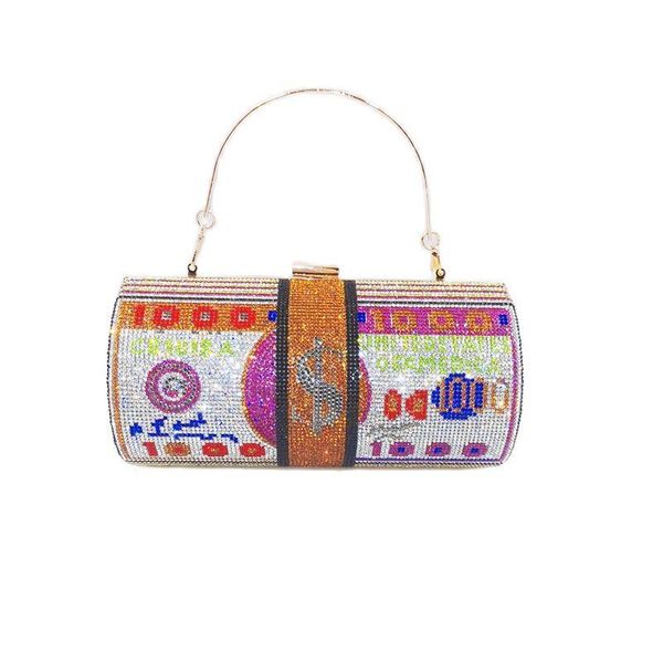

women diamonds clutch cash dollars letter evening bags vintage metal chain shoulder retro party handbags purse cosmetic & cases