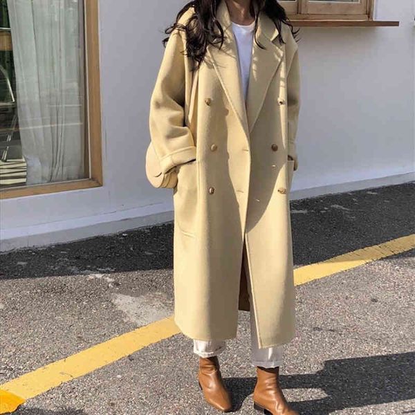 

women's trench coats cashmere coat, long wool coat big and autumn winter jacket , women's korean of black pink 86xr, Tan;black