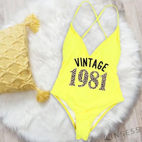 

two-piece suits ladies 40th birthday swimsuit deep-v vintage 1981 swimwear 2021 gifts for women bathing removable chest pad beachwear