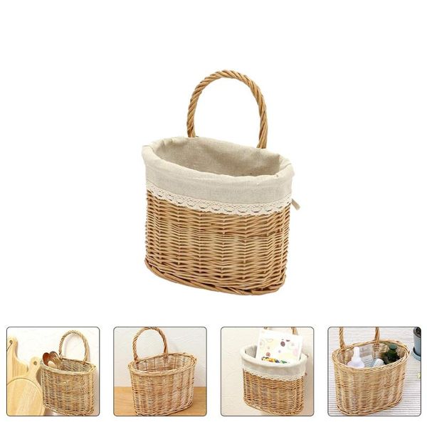 

storage baskets hand-woven wicker rattan basket with handle wall-mounted