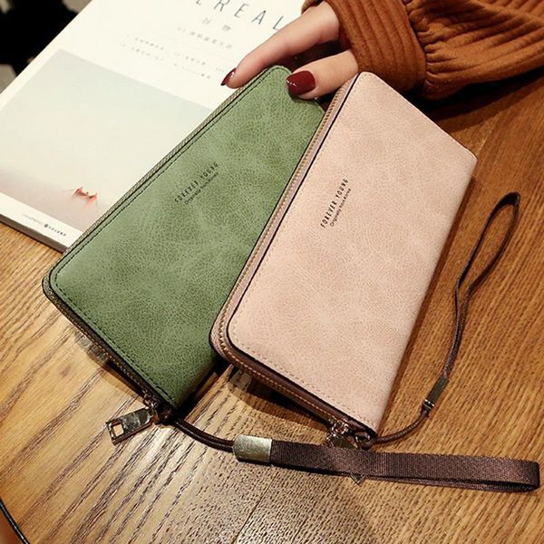 

womens long wallet zipper scrub thin casual bag ladies pu leather purse card phone holder, Red;black