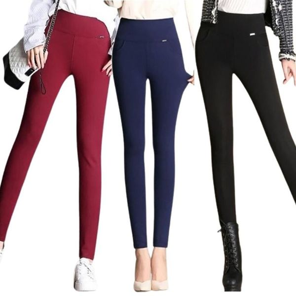 

women's pants & capris women trousers solid color elastic high waist skinny stretchy pencil for fitness sports female, Black;white