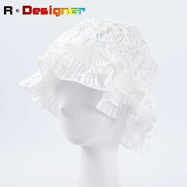 

wide brim hats 2021 summer style mesh lace fisherman hat female vintage niche fluffy light and breathable pleated basin, Blue;gray