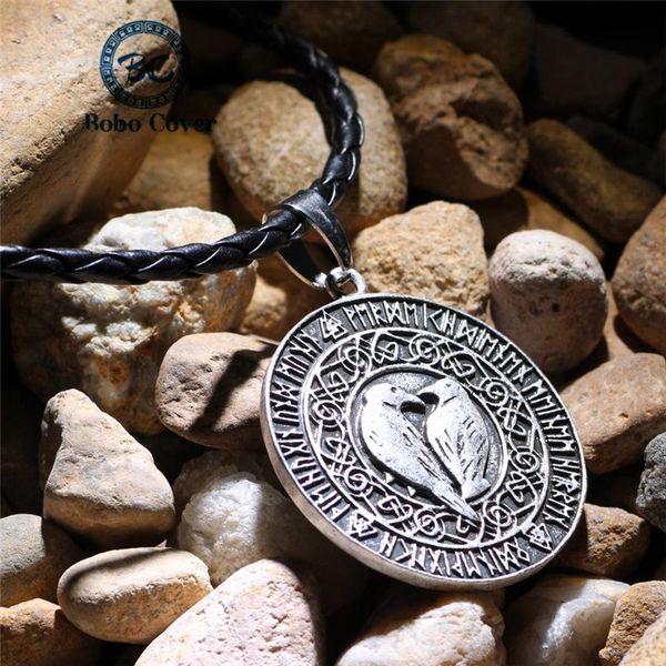 

viking necklace men woman fashion jewelry animal bird pendant with leather rope chain symbolizing love and peace friendship gift necklaces, Silver