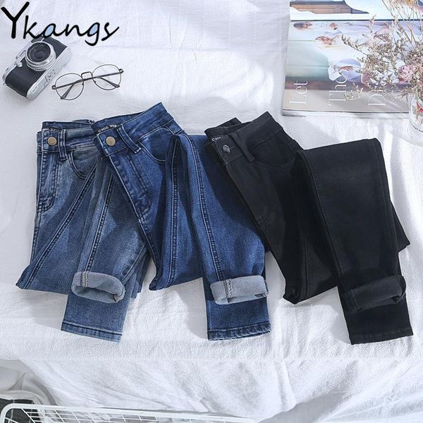 

women's jeans mom female high waist denim pants elastic black blue womens stretch bottoms skinny pencil for women trousers