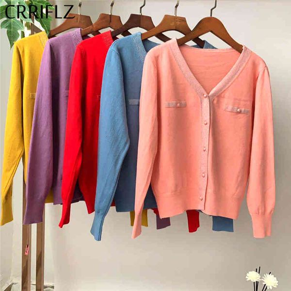 

crriflz autumn winter knitted cardigans sweater women casual v-neck single breasted solid 210520, White