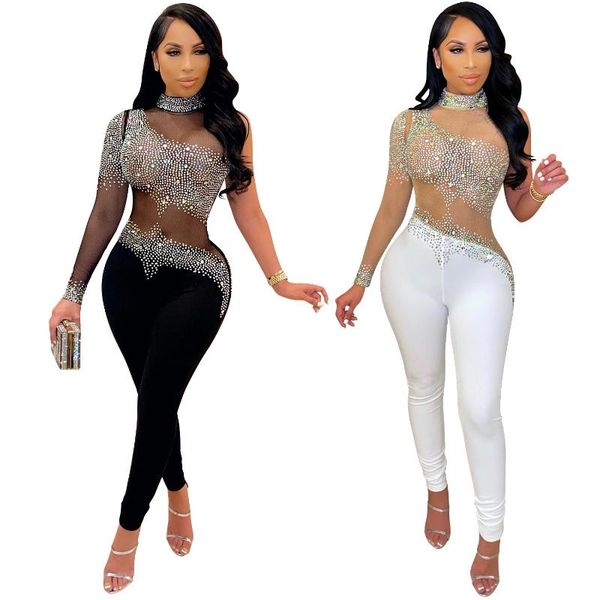 

women's pants & capris fashion jumpsuit 2021 mesh see through one piece ladies club wear bodycon, Black;white