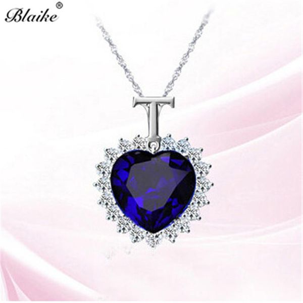 

pendant necklaces titanic ocean heart necklace blue crystal zircon wedding vintage fashion silver color chain for women