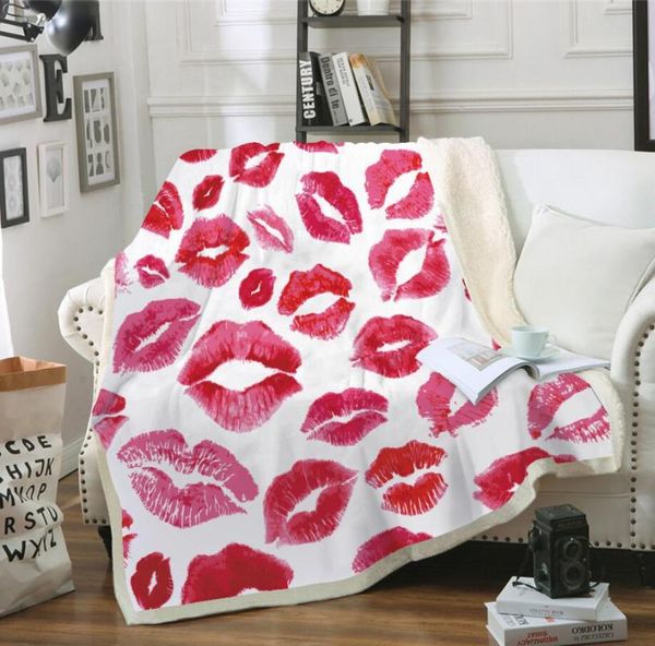 

blankets hoodie blanket plush throw 3d red lip printed sherpa fleece microfiber 2021 drop
