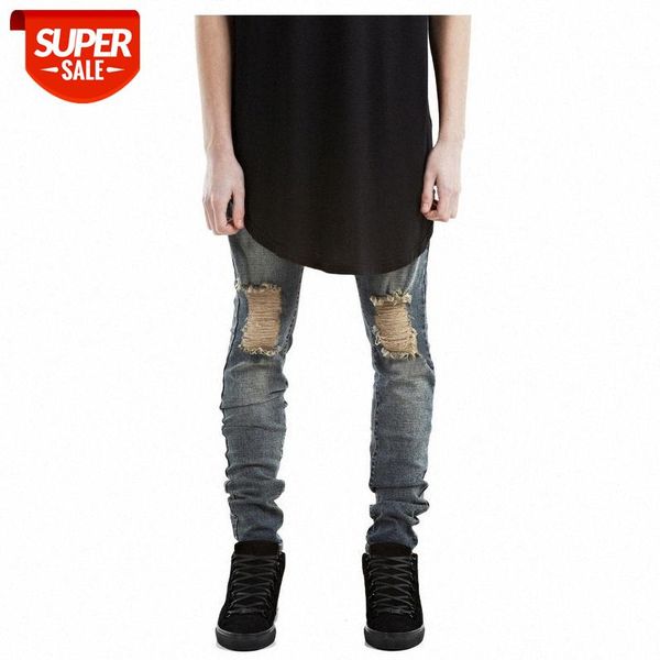 

destroyed pure black washed distressed slim fit elastic jeans #vv2h, Blue