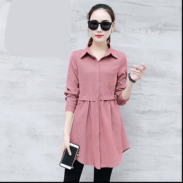

summer solid slim long women shirt turn down collar office elegant outwear, White