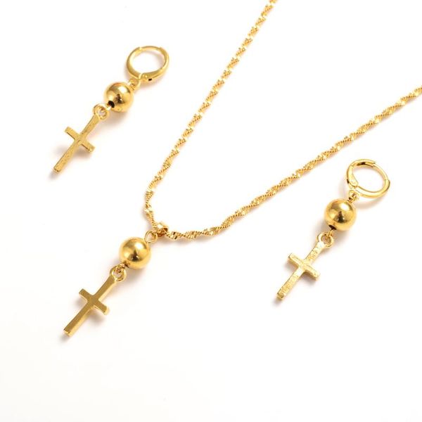 

earrings & necklace lingxiu ethiopian cross beads set jewelry pendant chain/earrings gold color christian gifts, Silver