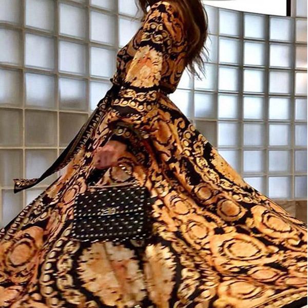 

fashion dress 2021 swing skirt silk like printed popular in bohemia, Black;pink