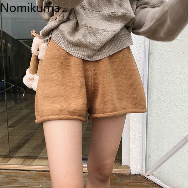 

nomikuma casual all-match shorts women hem curled stretch high waist wide leg knitted temperament short pants outerwear 3e156 210514, White;black