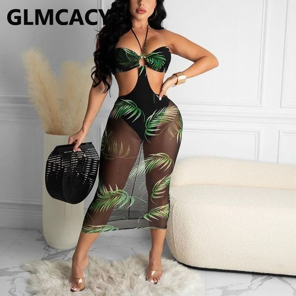 

halter tropical printed mesh maxi dress 210702, Black;gray