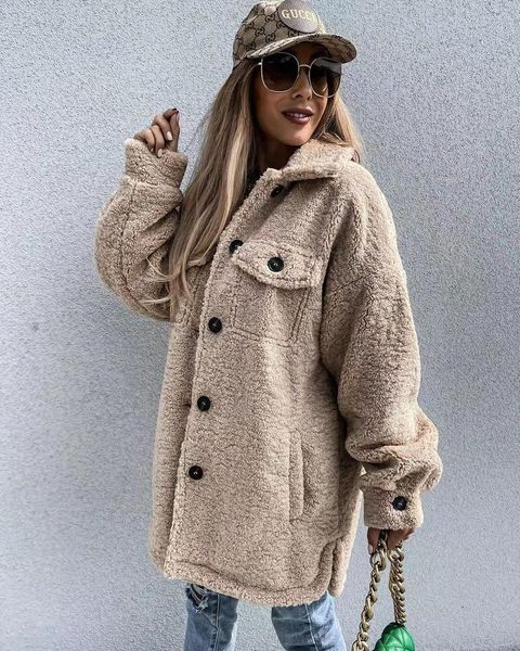 

women's wool & blends winter oversized blend coat women long sleeve lapel single breasted elegant office lady cashmere keep warm outwea, Black