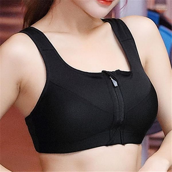 

sport bra shockproof workout for fitness crop gym gathered with zip yoga jogging outfit