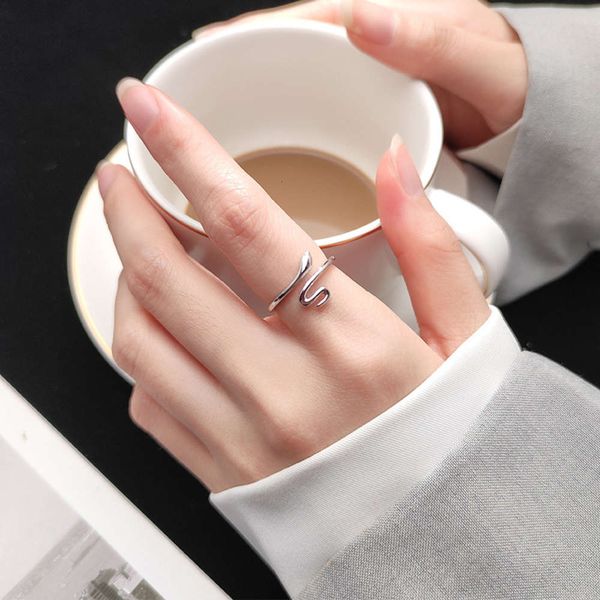 

s925 silver korean style snake ring for women's fashion design, Black