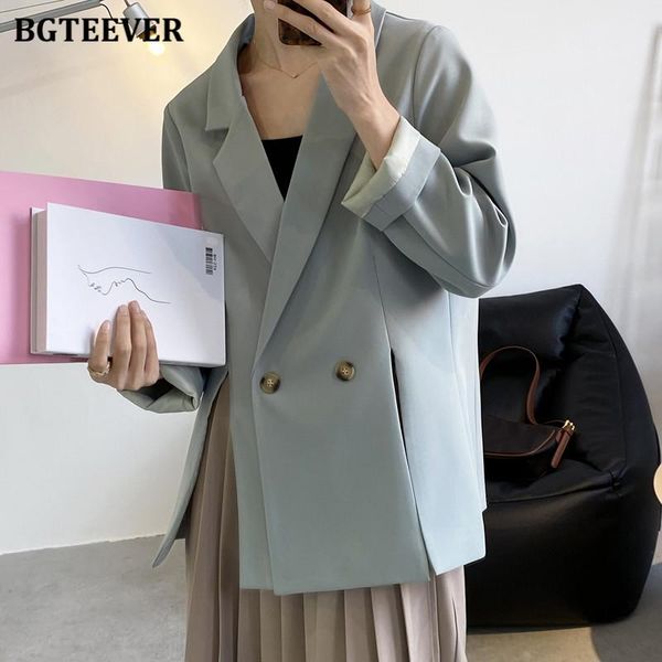 

spring casual double breasted women suit jacket elegant long sleeve loose side split female blazer 2021 women's suits & blazers, White;black