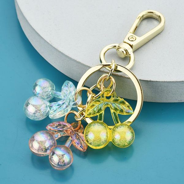 

keychains acrylic colorful cherry three-piece keychain boys car accessories pendant, Silver