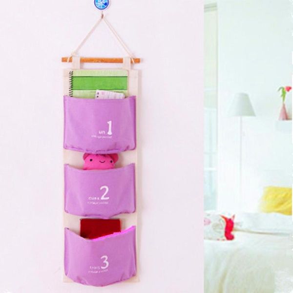 

storage boxes & bins home bag wall hanging cotton linen 3 pocket kitchen supplies l0329